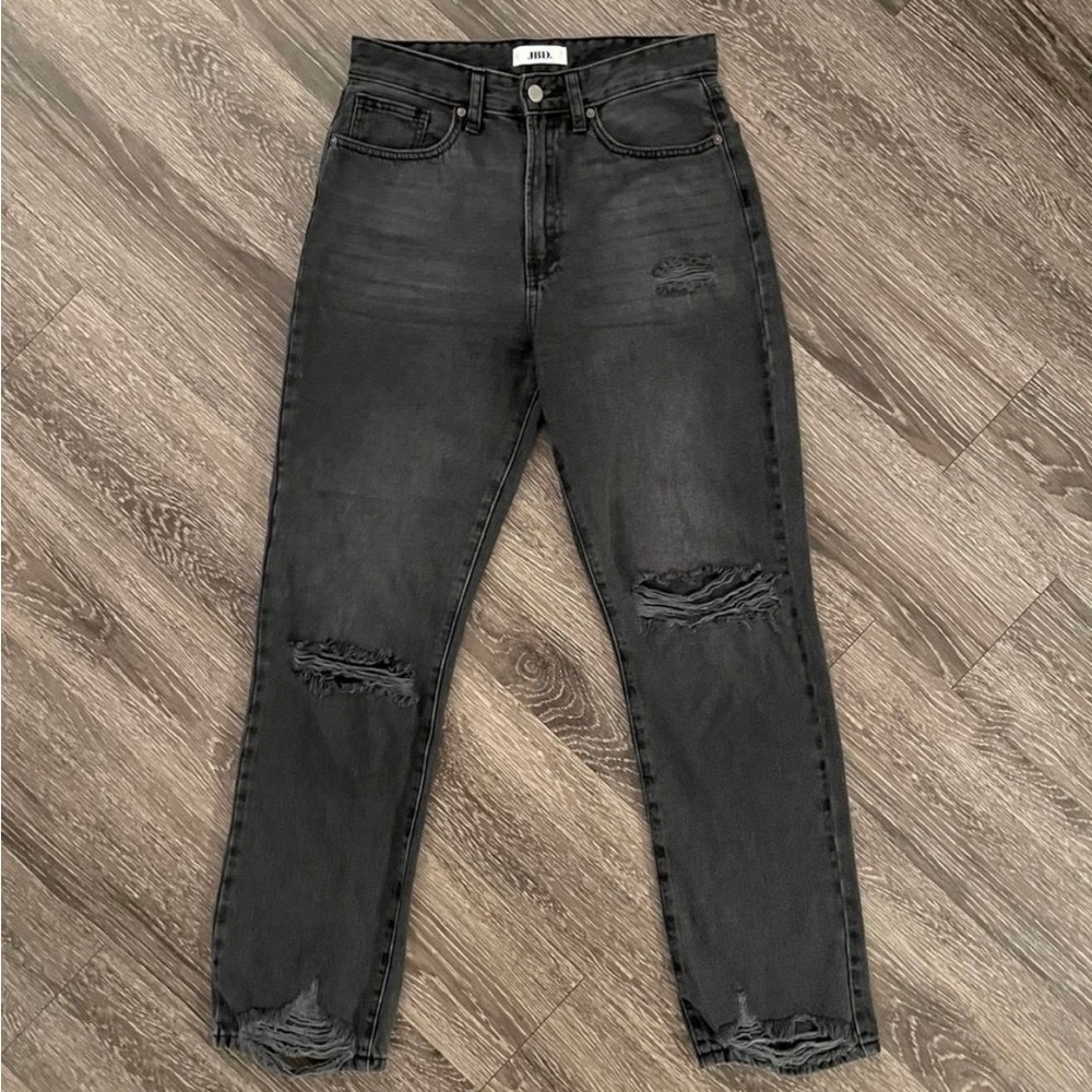JUST BLACK DENIM DISTRESSED STRAIGHT LEG JEANS 28